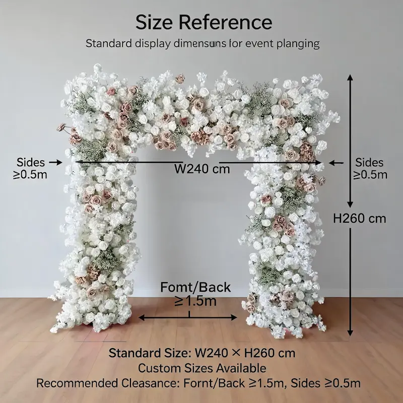 White & Dusty Rose Flower Arch – Elegant Floral Arch with Gypsophila for Wedding Ceremony
