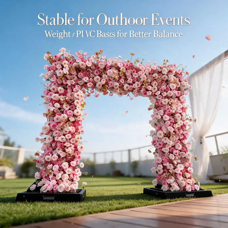 Mixed Pink Rose Flower Arch – Dense Floral Arch with Metal Stand for Wedding Ceremony