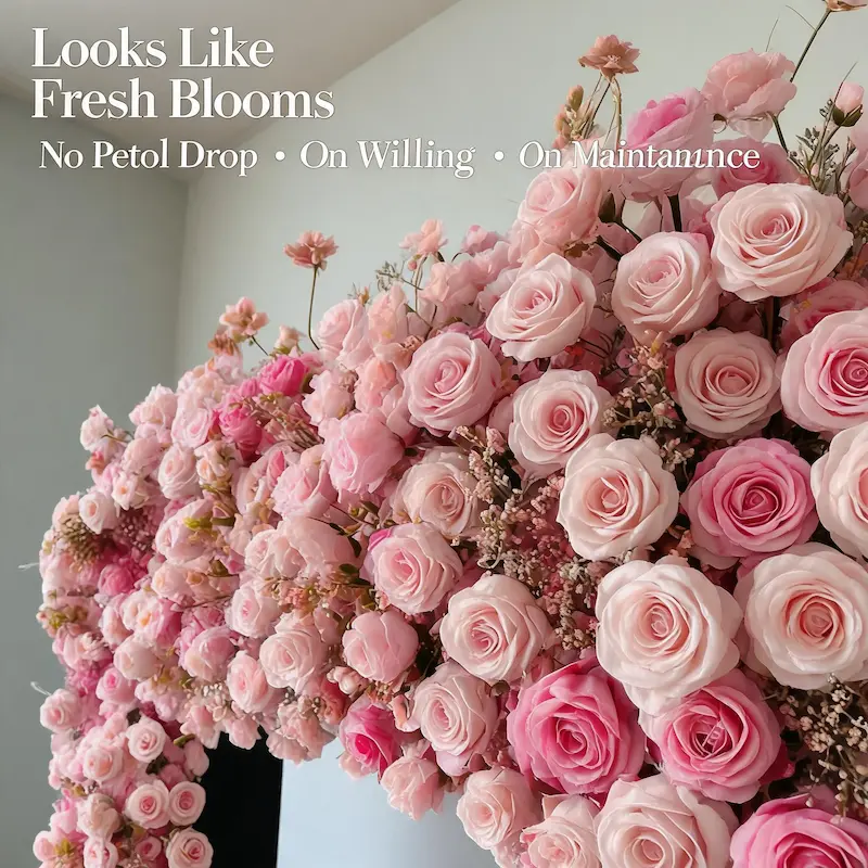 Mixed Pink Rose Flower Arch – Dense Floral Arch with Metal Stand for Wedding Ceremony