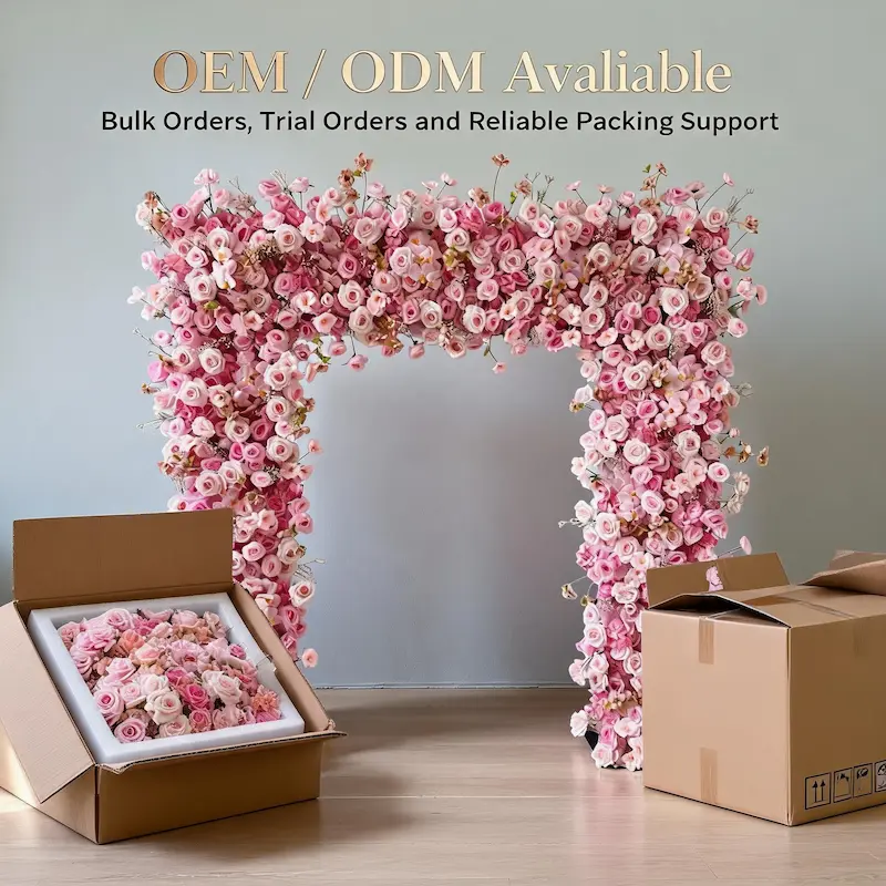 Mixed Pink Rose Flower Arch – Dense Floral Arch with Metal Stand for Wedding Ceremony