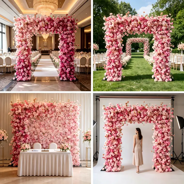 dense pink floral arch multiple event scenarios