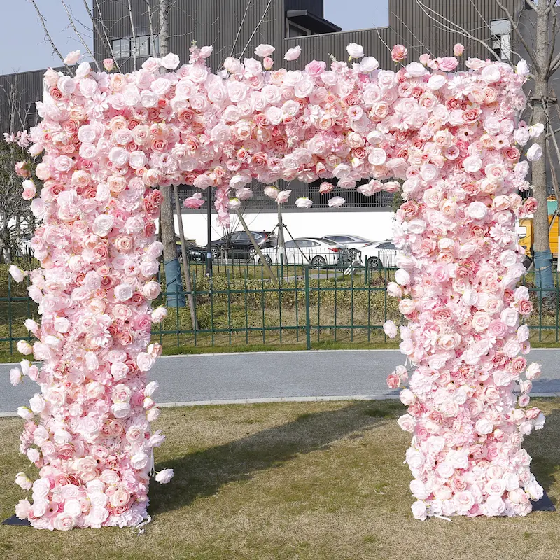 8ft Pink Rose Flower Arch – Dense Blush Pink Floral Arch with Metal Stand for Wedding