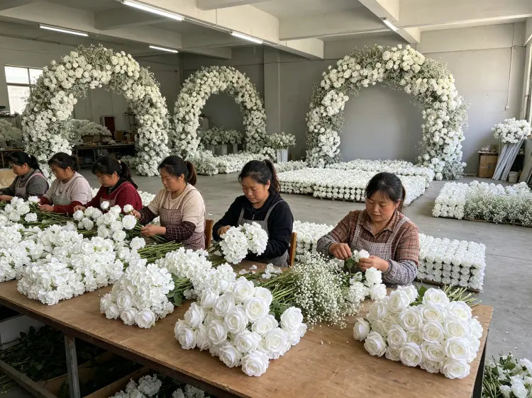 Artificial Flower Factory Production Line Workers Handmade Assembly Workshop for Flower Arches