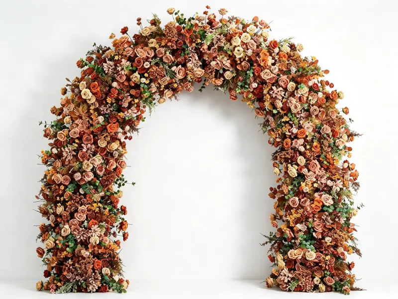 Outdoor Wedding Arch Front View Full U-shape Warm Rustic Autumn Palette on White Background