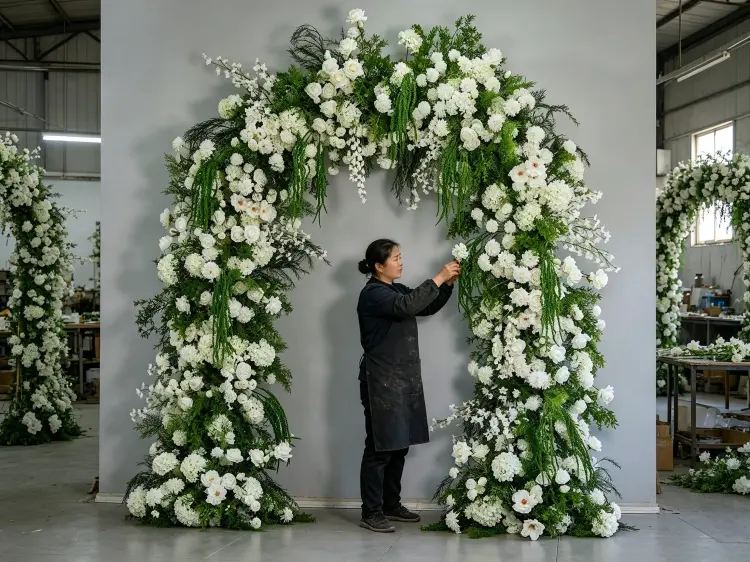 Artisan Handcrafting Cascading Wedding Arch Detail Process Handmade Quality Control