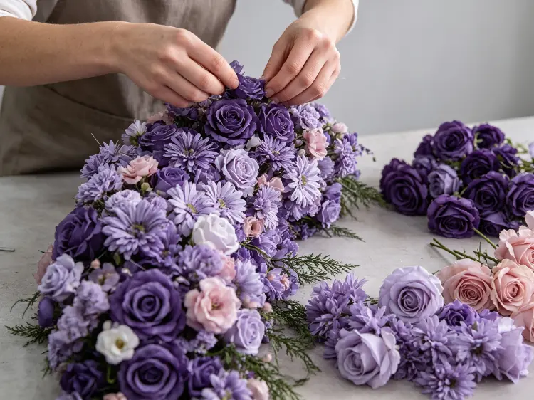 Artisan Hand-Tying Dense Purple Flower Arch with Eight Flower Types