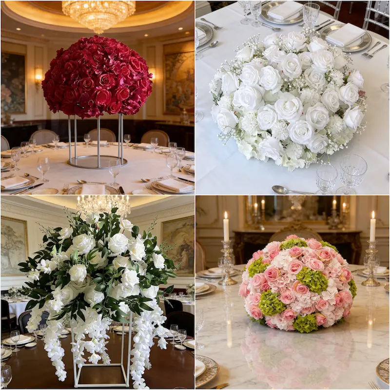 White Flower Ball – Artificial White Rose Flower Ball（Pure White Rose Ball for Weddings, Events & Displays）