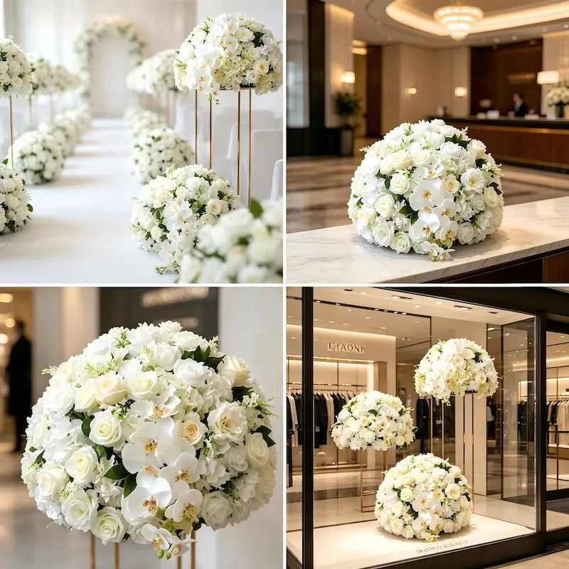 Flower Ball – Artificial Flower Ball Centerpiece for Wedding（Lush Silk Flower Ball for Tables, Hanging & Displays）