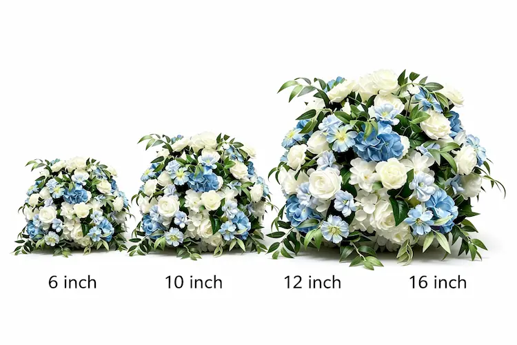 flower ball centerpiece size comparison 6 10 12 16 inch