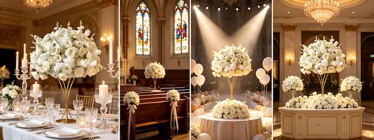 white rose flower ball multiple scenes wedding church anniversary hotel
