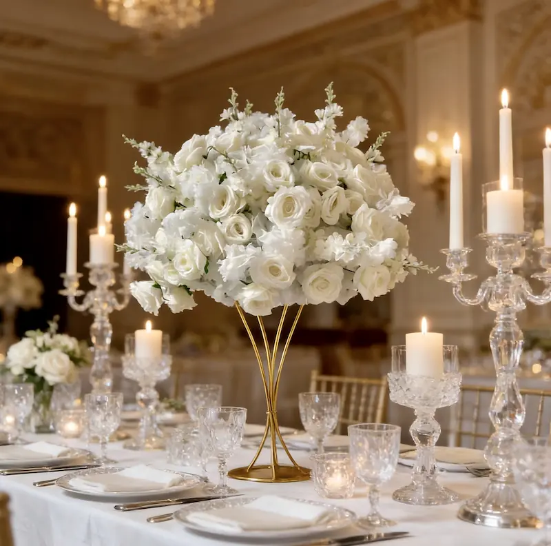 White Flower Ball – Artificial White Rose Flower Ball（Pure White Rose Ball for Weddings, Events & Displays）