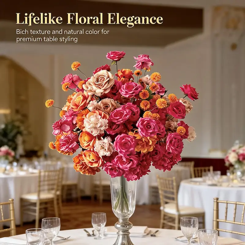 Red Flower Ball – Artificial Red Rose Flower Ball Centerpiece（Lush Red Rose Ball for Romantic Weddings & Events）