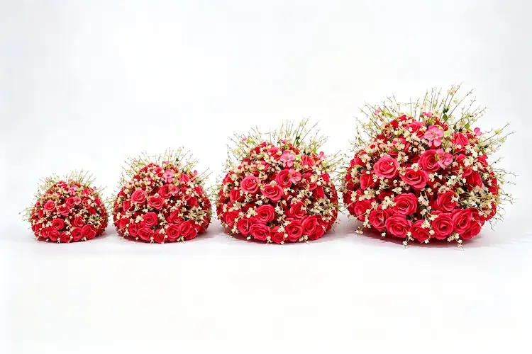 table flower ball size comparison 6 10 12 16 inch