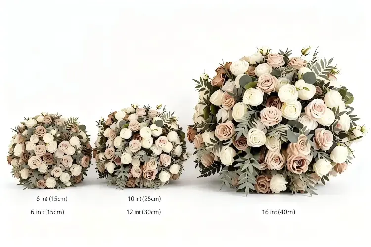 wedding flower ball size comparison 6 10 12 16 inch