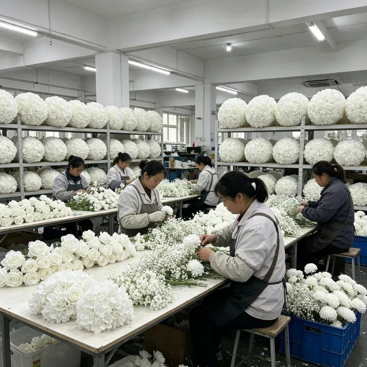 Artificial Flower Factory Production Line Workers Handmade Assembly Workshop