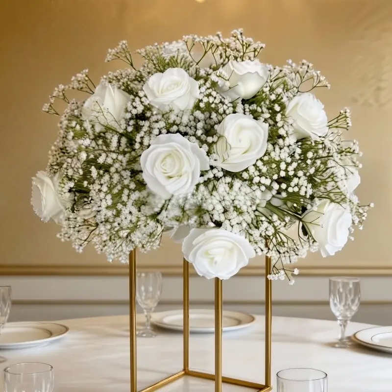 white rose baby's breath flower ball centerpiece