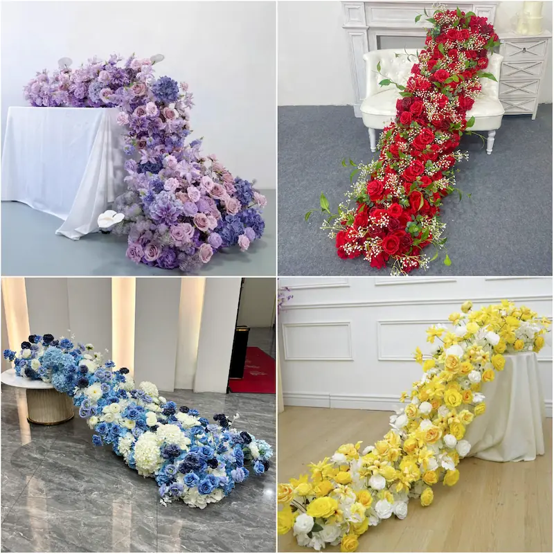Artificial Flower Runner – Wedding Aisle Flower Runner Decor（Lush Floral Aisle Decor for Wedding Ceremonies & Receptions）