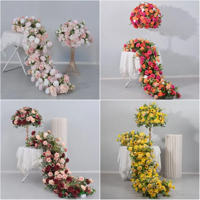 Artificial Flower Runner – Wedding Aisle Flower Runner Decor（Lush Floral Aisle Decor for Wedding Ceremonies & Receptions）