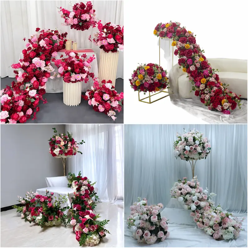 Artificial Flower Runner – Wedding Aisle Flower Runner Decor（Lush Floral Aisle Decor for Wedding Ceremonies & Receptions）