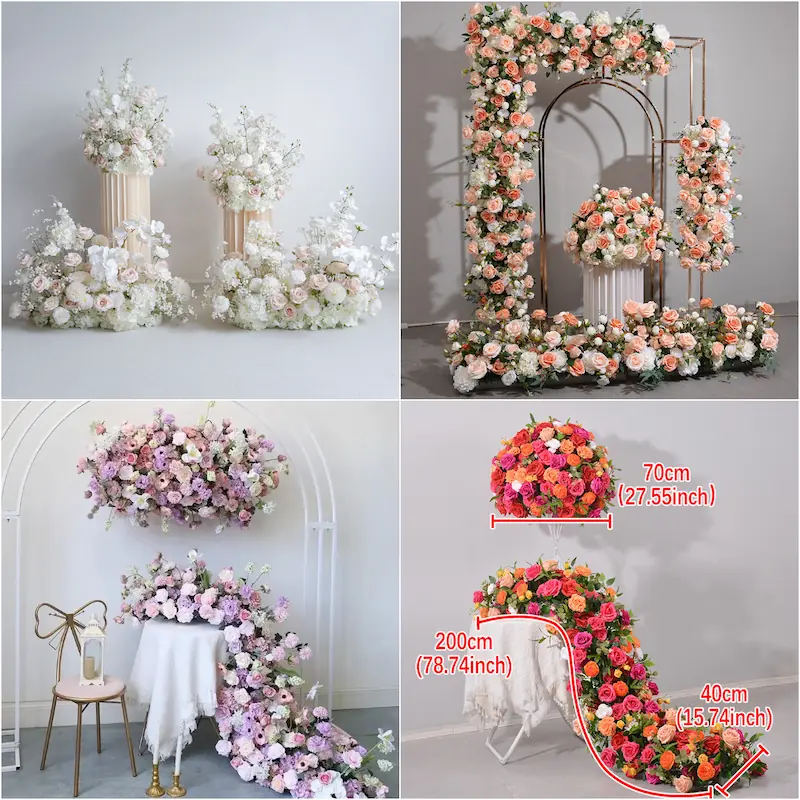 Artificial Flower Runner – Wedding Aisle Flower Runner Decor（Lush Floral Aisle Decor for Wedding Ceremonies & Receptions）