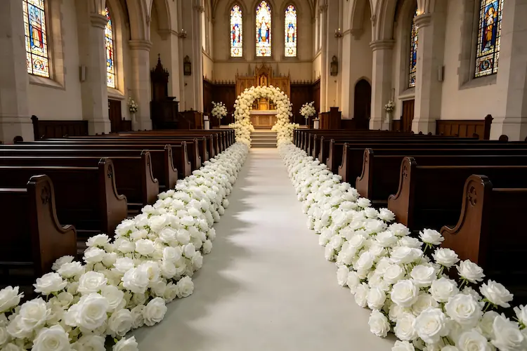 flower runner church wedding aisle decor