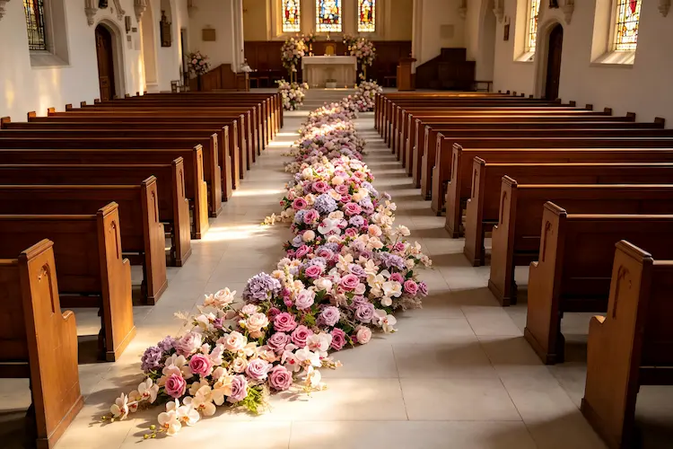wedding flower runner aisle panoramic decor