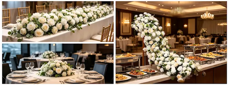flower table runner multiple scenes wedding banquet corporate buffet