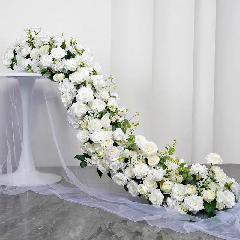 White Flower Runner – Artificial White Aisle Flower Runner for Weddings & Events