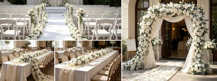 silk flower runner multiple scenes wedding aisle arch table entry
