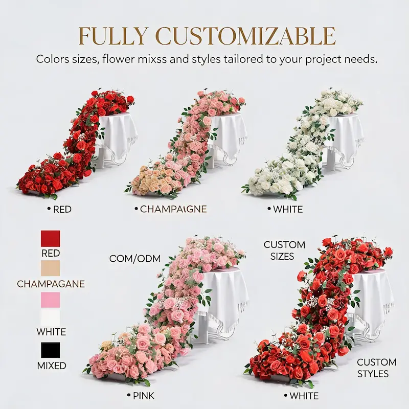Red Flower Runner – Artificial Red Rose Aisle Runner for Weddings & Events