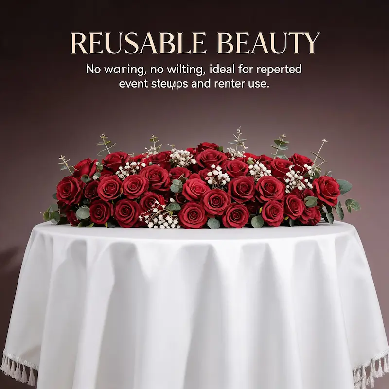 Red Flower Runner – Artificial Red Rose Aisle Runner for Weddings & Events