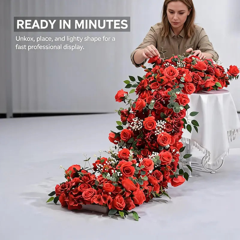 Red Flower Runner – Artificial Red Rose Aisle Runner for Weddings & Events