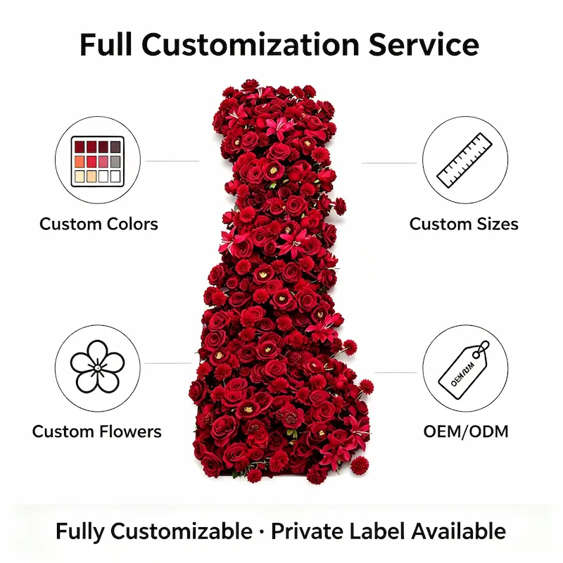 Burgundy Flower Runner – Artificial Burgundy Aisle Runner for Vintage Weddings & Luxury Events