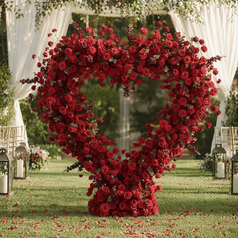 8ft Red Rose Heart Shaped Flower Arch for Wedding – Factory Direct
