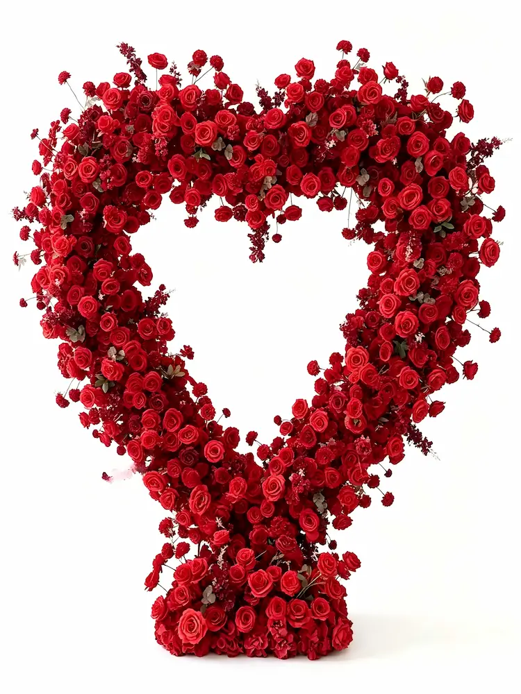 red rose heart arch front view high density roses