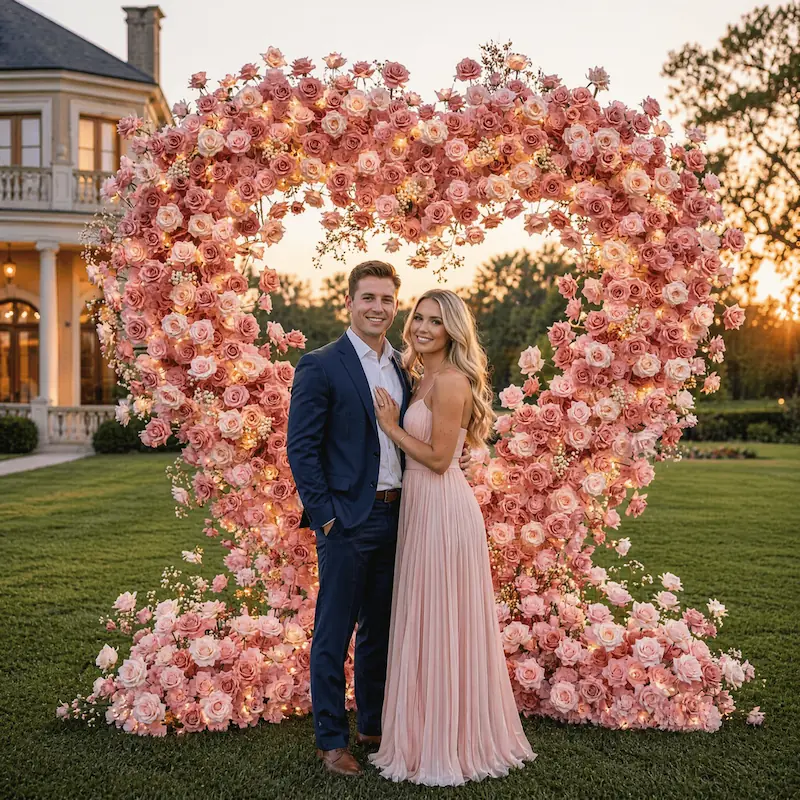 6x4ft Pink Heart Flower Wall for Photo Booth – Wholesale Backdrop