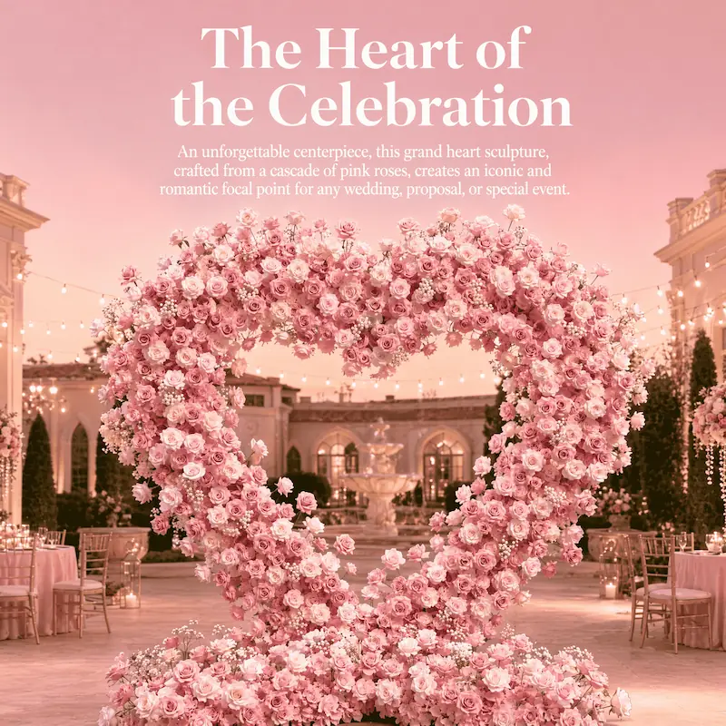 6x4ft Pink Heart Flower Wall for Photo Booth – Wholesale Backdrop