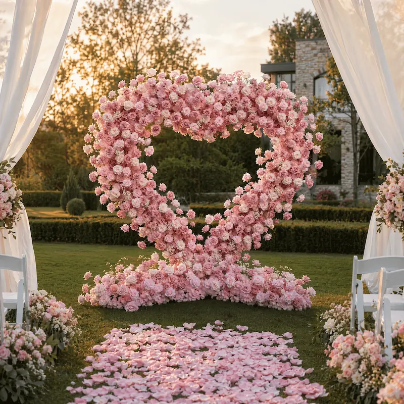 6x4ft Pink Heart Flower Wall for Photo Booth – Wholesale Backdrop