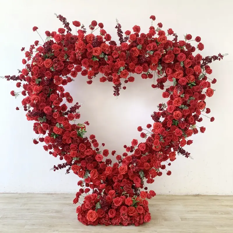 8ft Red Rose Heart Shaped Flower Arch for Wedding – Factory Direct