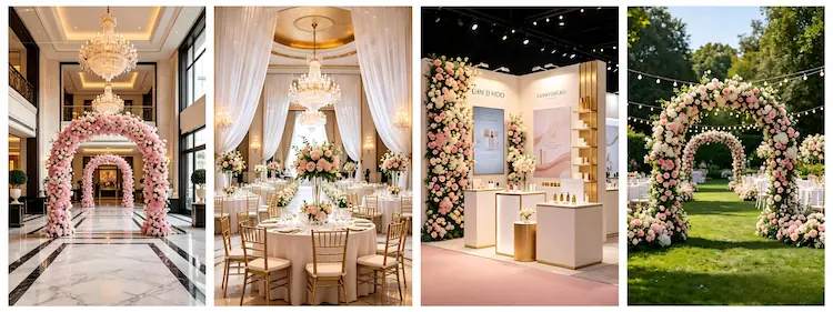 international event cases using XIBO pink heart flower walls