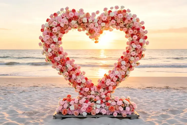 heart shaped flower backdrop heavy duty stand beach wedding sand