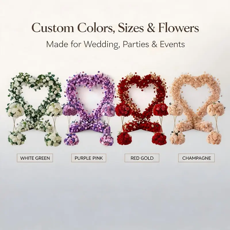 Purple Heart Floral Arch with Metal Stand – Handmade Dense Roses Elegant Wedding Proposal Backdrop