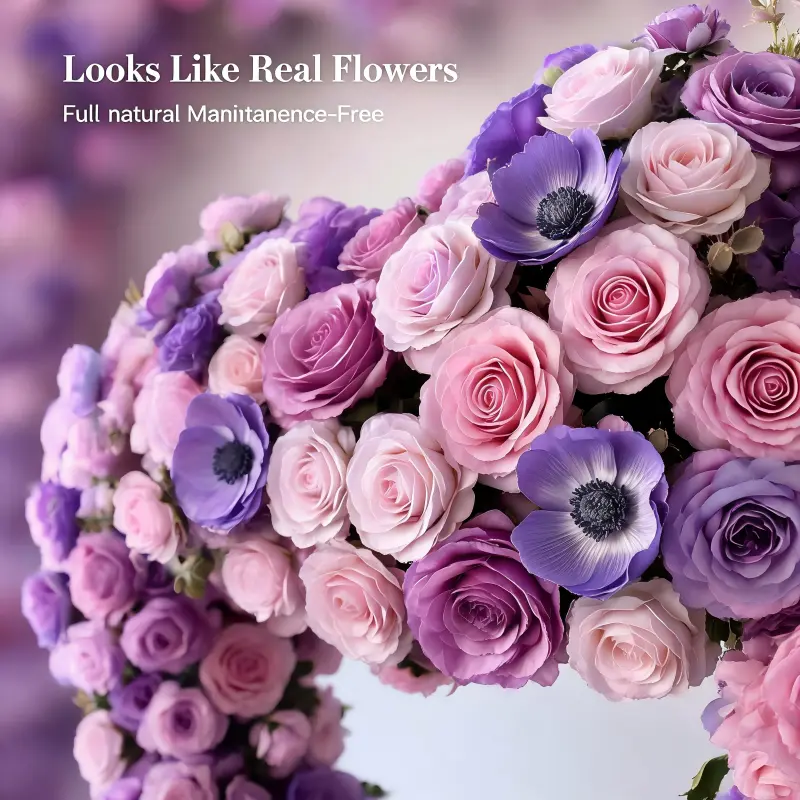 Purple Heart Floral Arch with Metal Stand – Handmade Dense Roses Elegant Wedding Proposal Backdrop