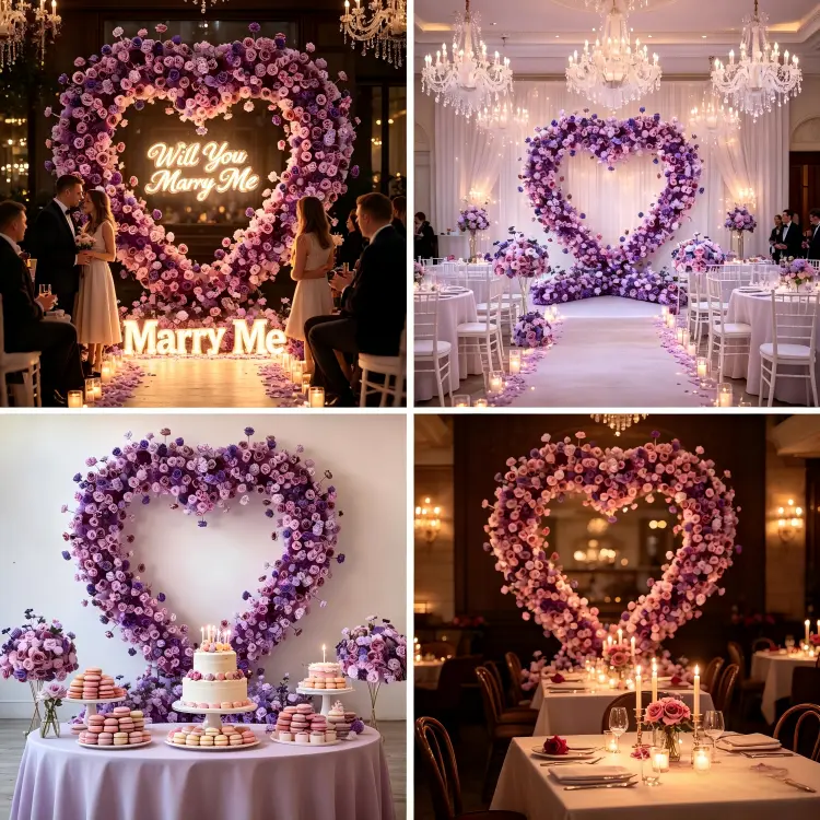 heart shaped floral arch multiple event scenarios wedding proposal