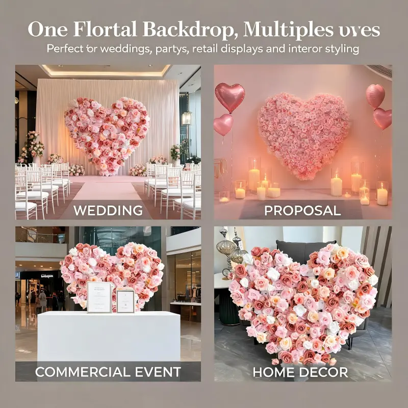 Nude Blush Heart Flower Arch with Floral Base – Handmade Dense Roses Wedding Backdrop