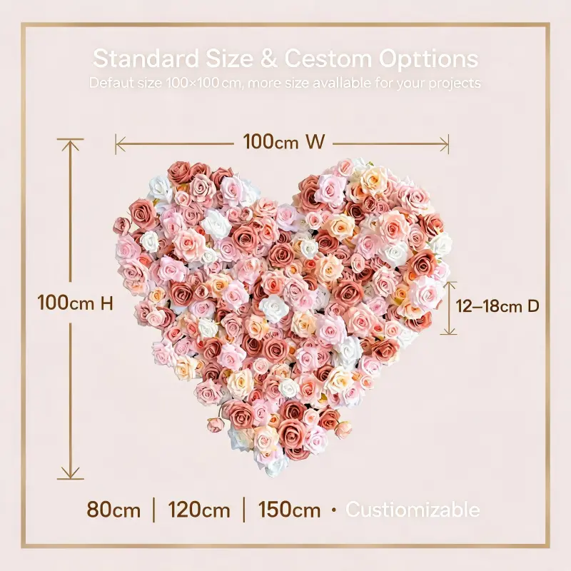 Nude Blush Heart Flower Arch with Floral Base – Handmade Dense Roses Wedding Backdrop