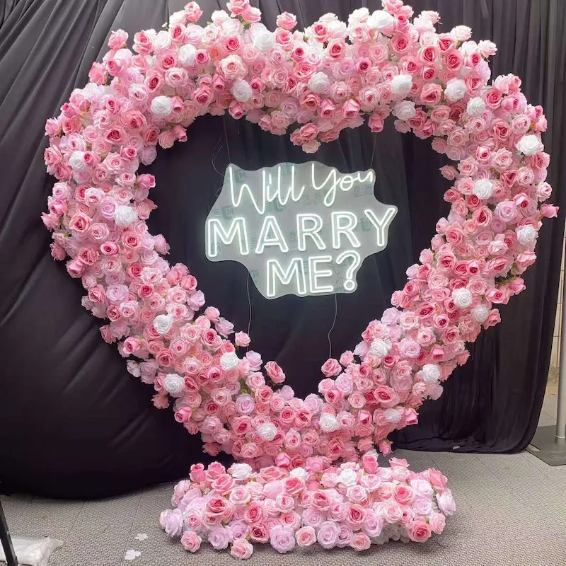 pink heart flower arch romantic wedding