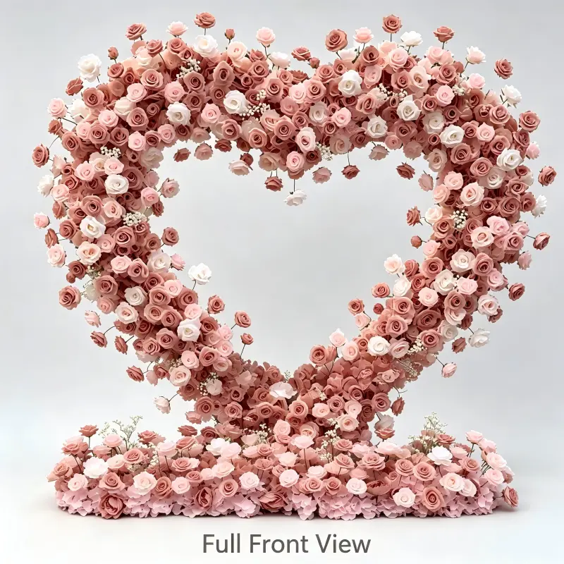 Dusty Rose Heart Arch Gate with Flowers – Wedding Entrance Decor