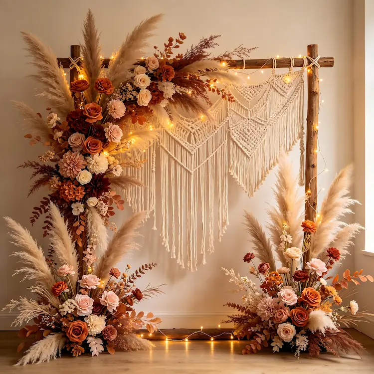 rustic boho flower wall style