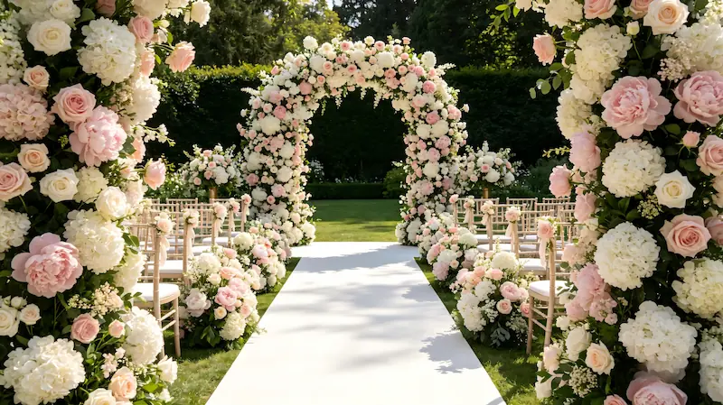 How to Use Artificial Flower Walls and Arches for a Wedding Aisle